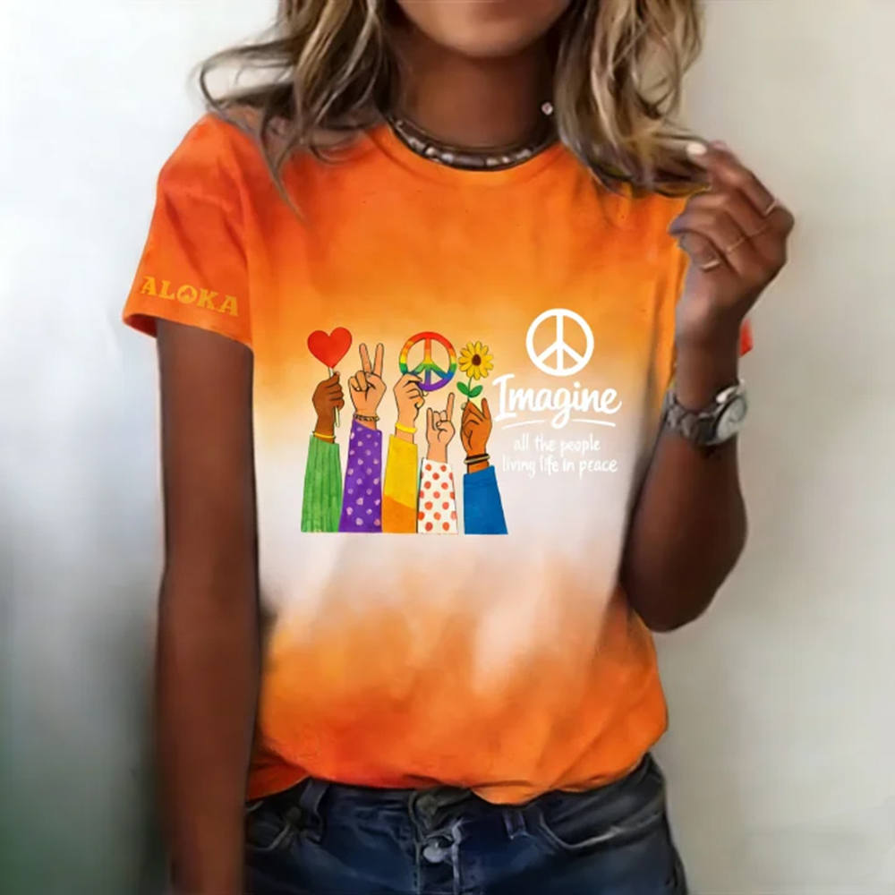 Retro Peace Needs Everyone's Printed Crew-neck Short-sleeved Shirt