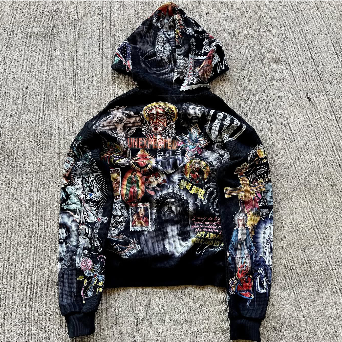 Jesus Religious Graphic Zip-Up Waffle Hoodie