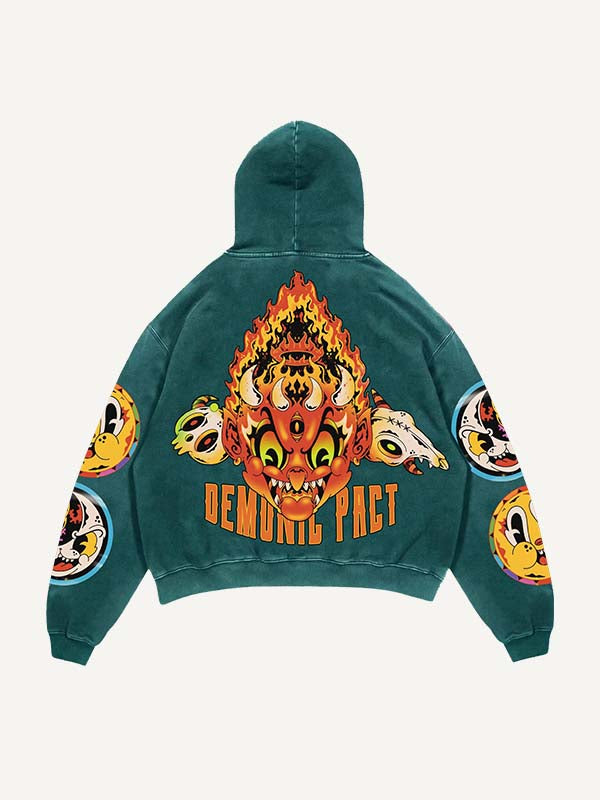 Little Devil&Evil Moon&Sun&Heart&Animal&Graphic Print Slant Pockets Hoodie