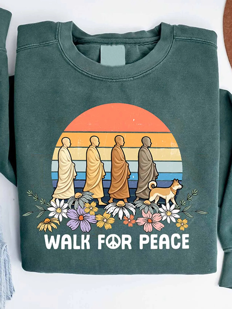 Women's Walk For Peace Print Crew Neck Sweatshirt