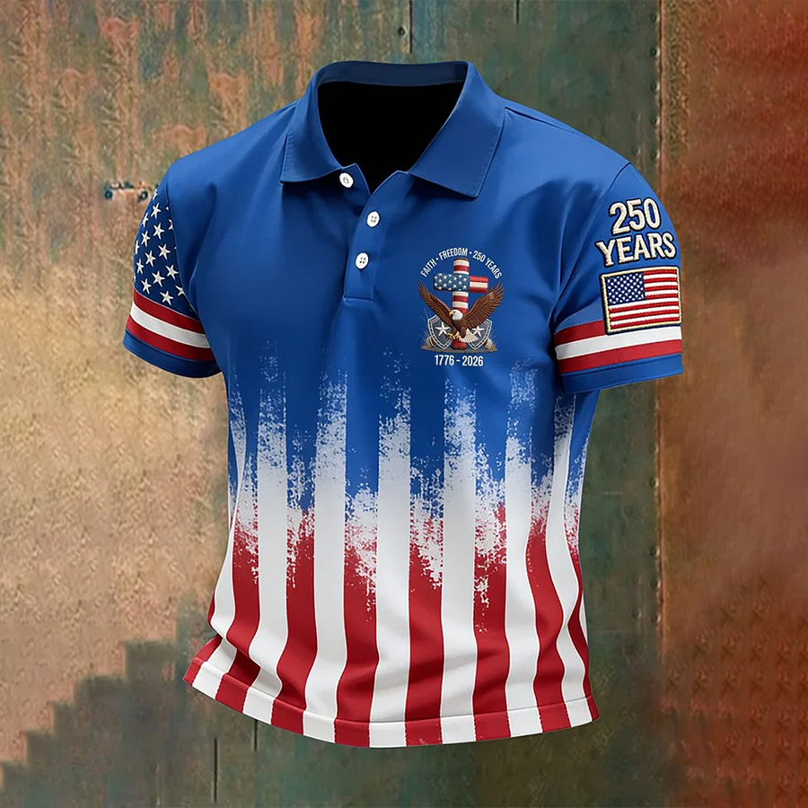 Men's Retro Faith American 250th Anniversary Casual Short-Sleeve Polo Shirt