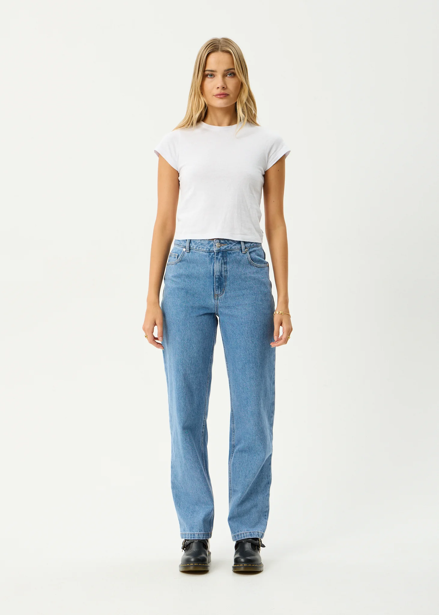 AFENDS Womens Leila - Straight Leg Jean - Worn Blue