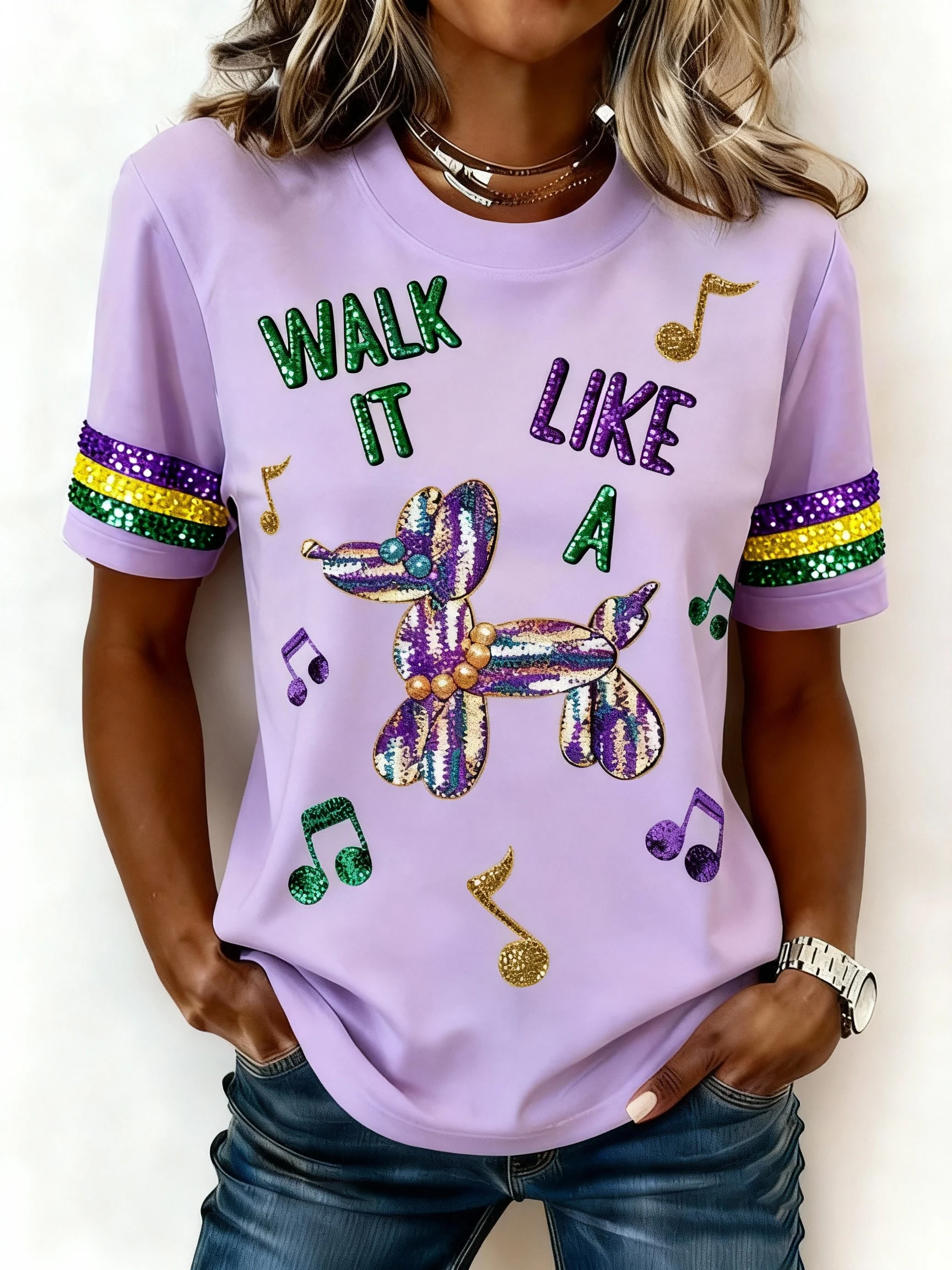 Women's casual Mardi Gras dog T-shirt