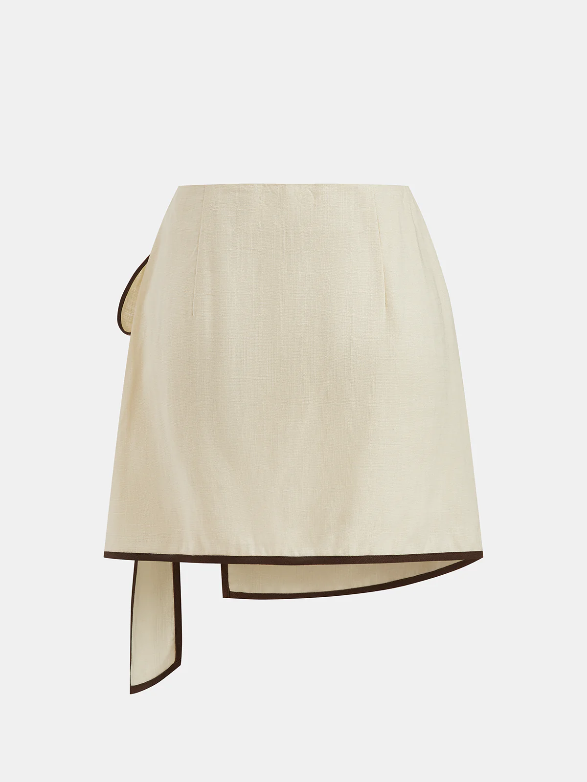 Contrast Piping Linen-Blend Wrap Mini Skirt