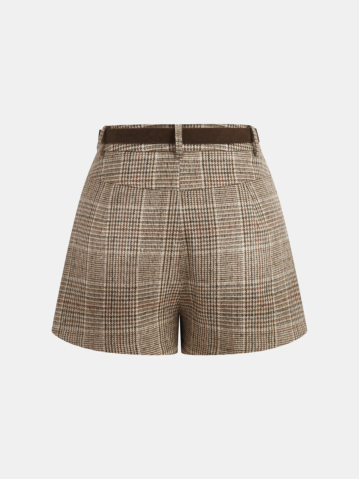 Mid-Waisted Belted Plaid Shorts