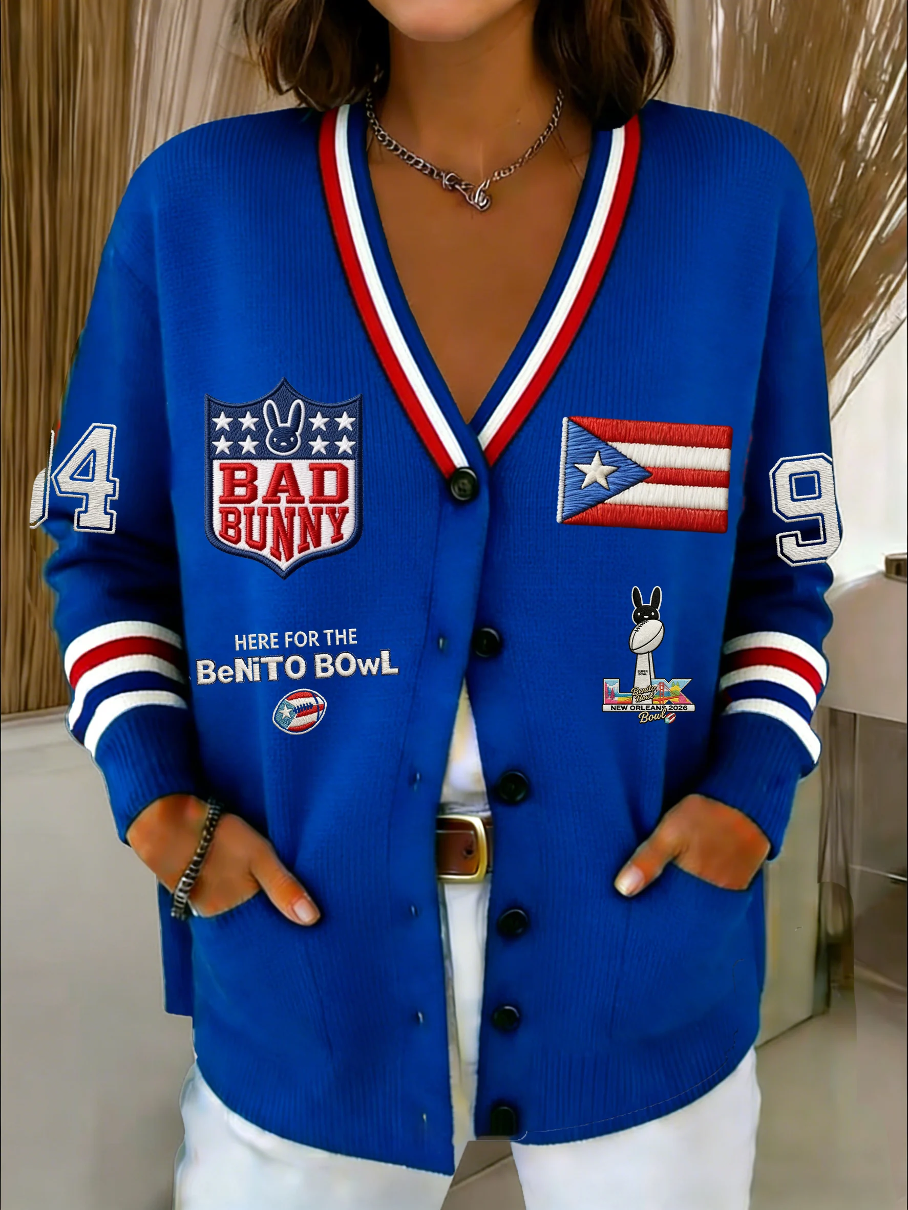 Women's Casual Puerto Rico Plaid Knitted Cardigan