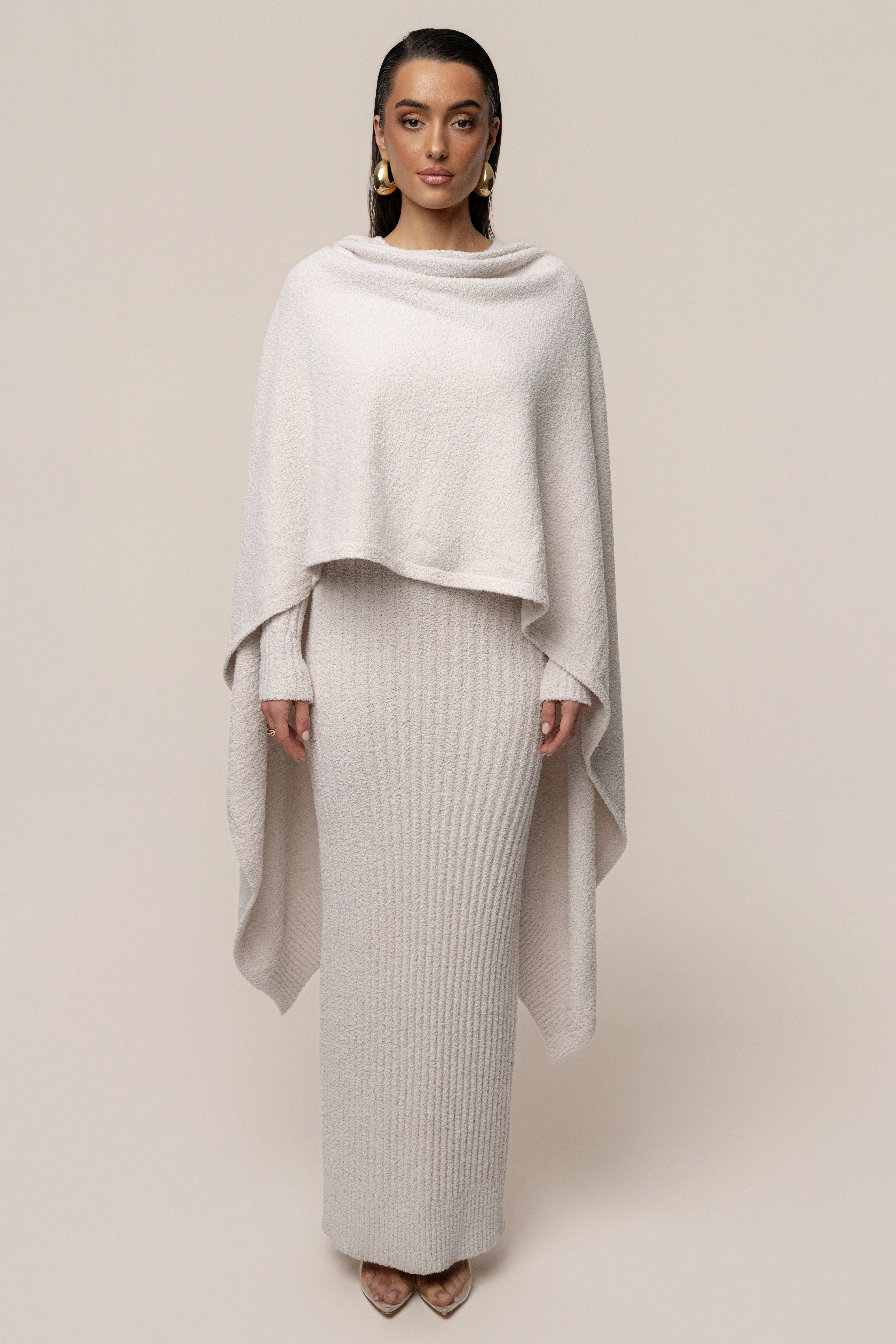 Cream First Class Ribbed Maxi Dress