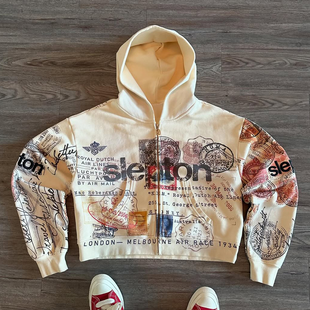 Letters Print Long Sleeve Zipper Hoodies