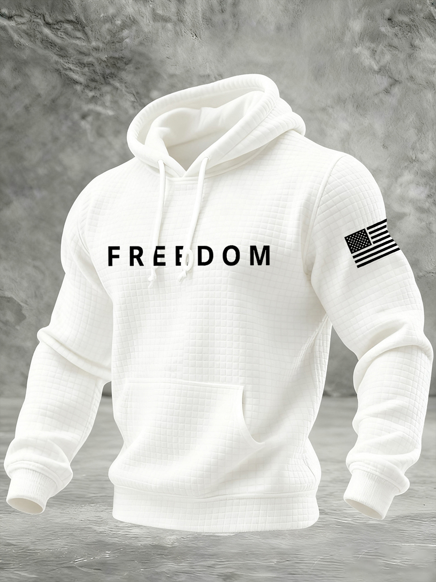 Men's Freedom USA Flag Print Casual Checkered Hoodie