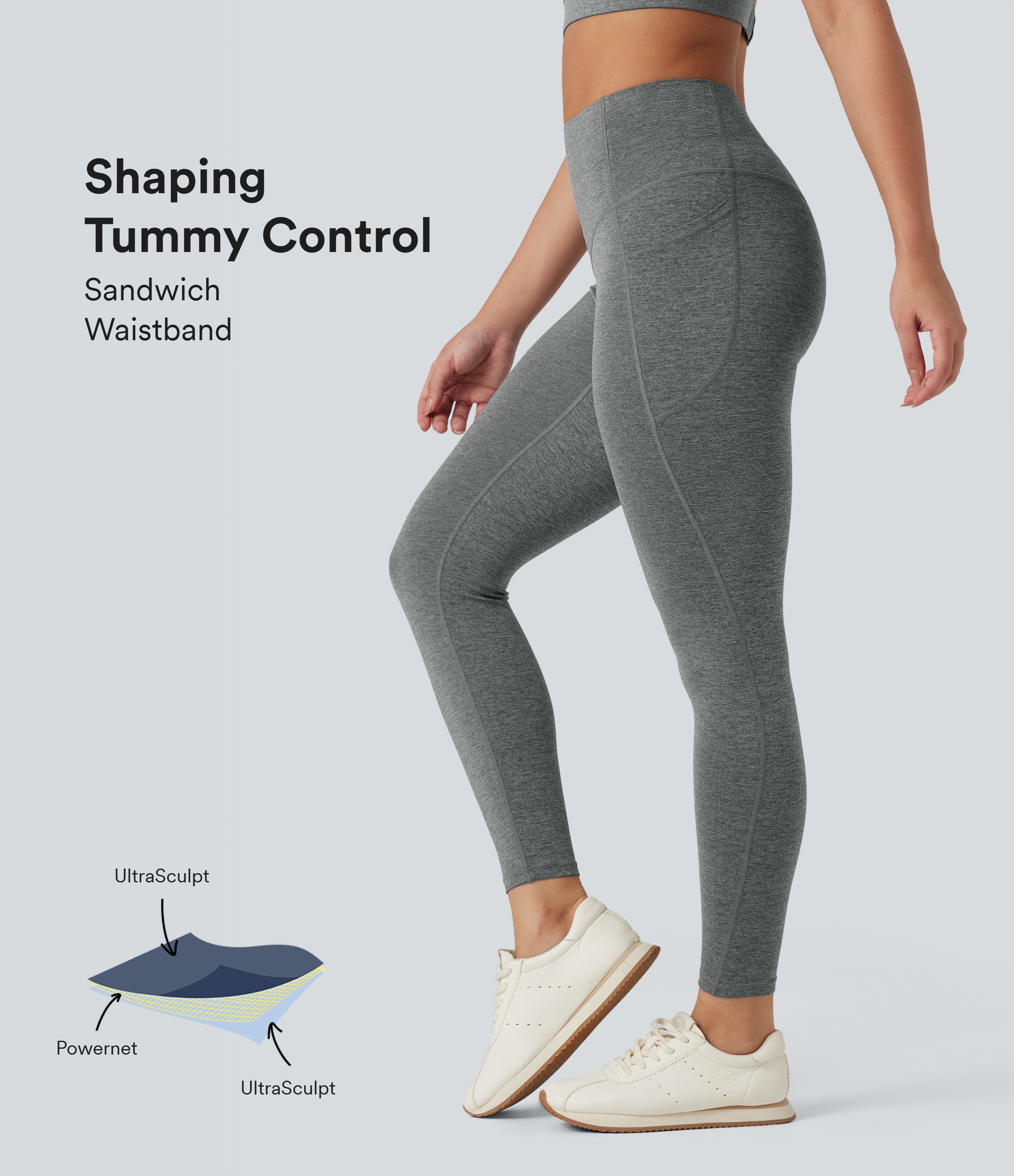 Halara UltraSculpt™ Heathered High Waisted Tummy Control Quick Dry Yoga Leggings with Pockets