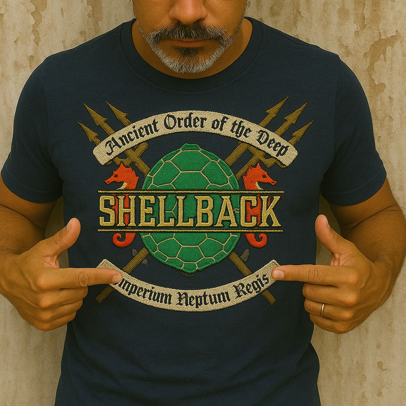 Navy Shellback Print Casual T-Shirt