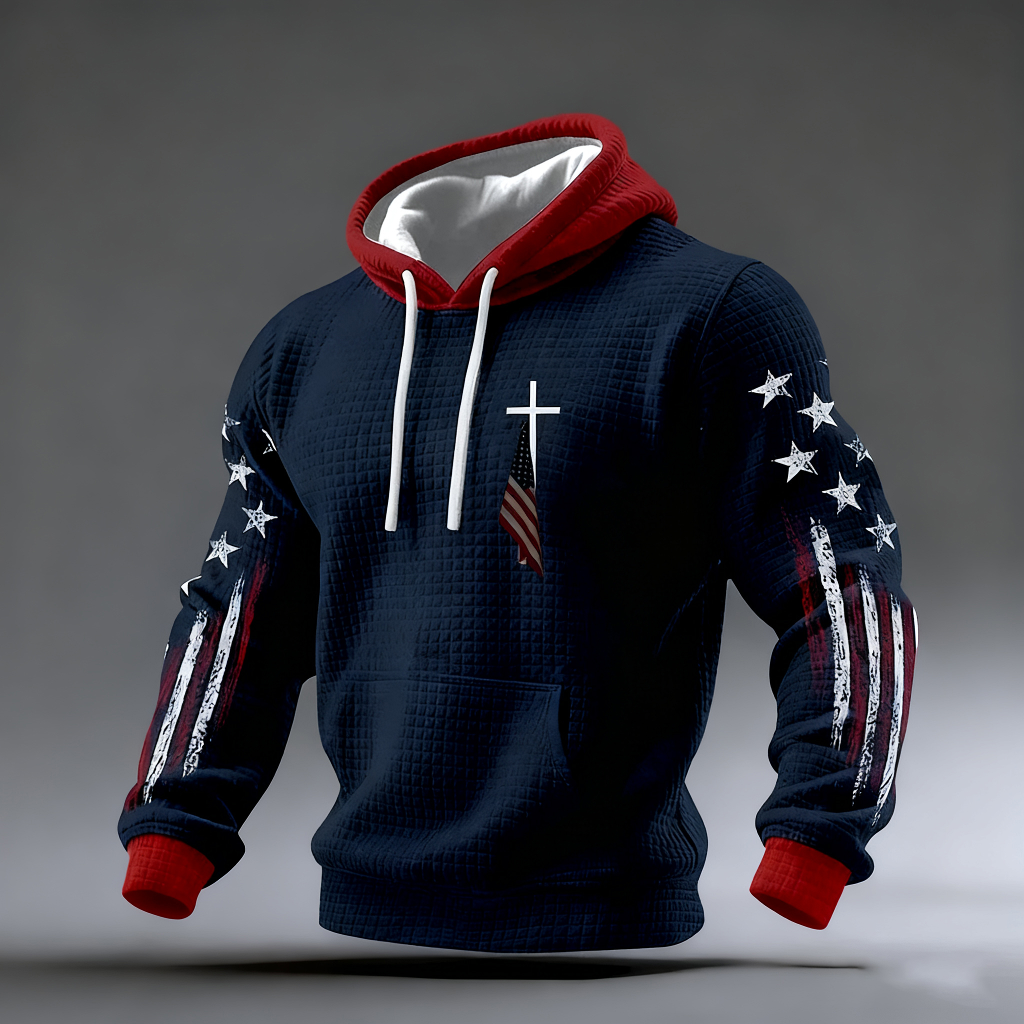 Men's Faith Cross Checkered Cotton Hoodie