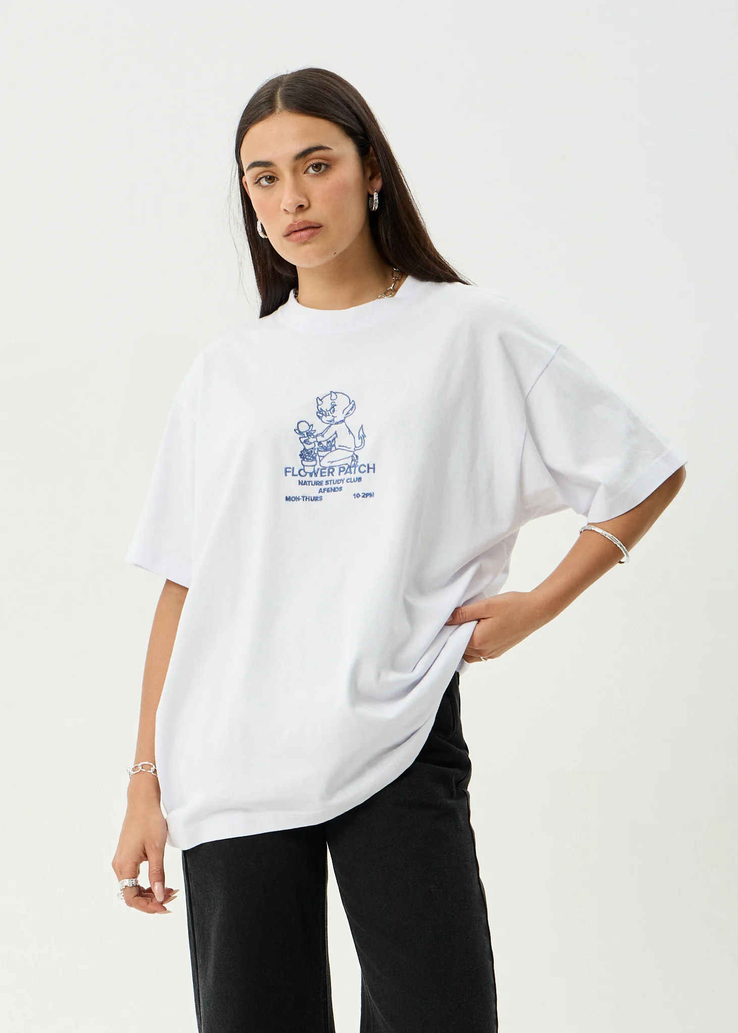 AFENDS Mens Flower Patch - Heavyweight Boxy Tee - White