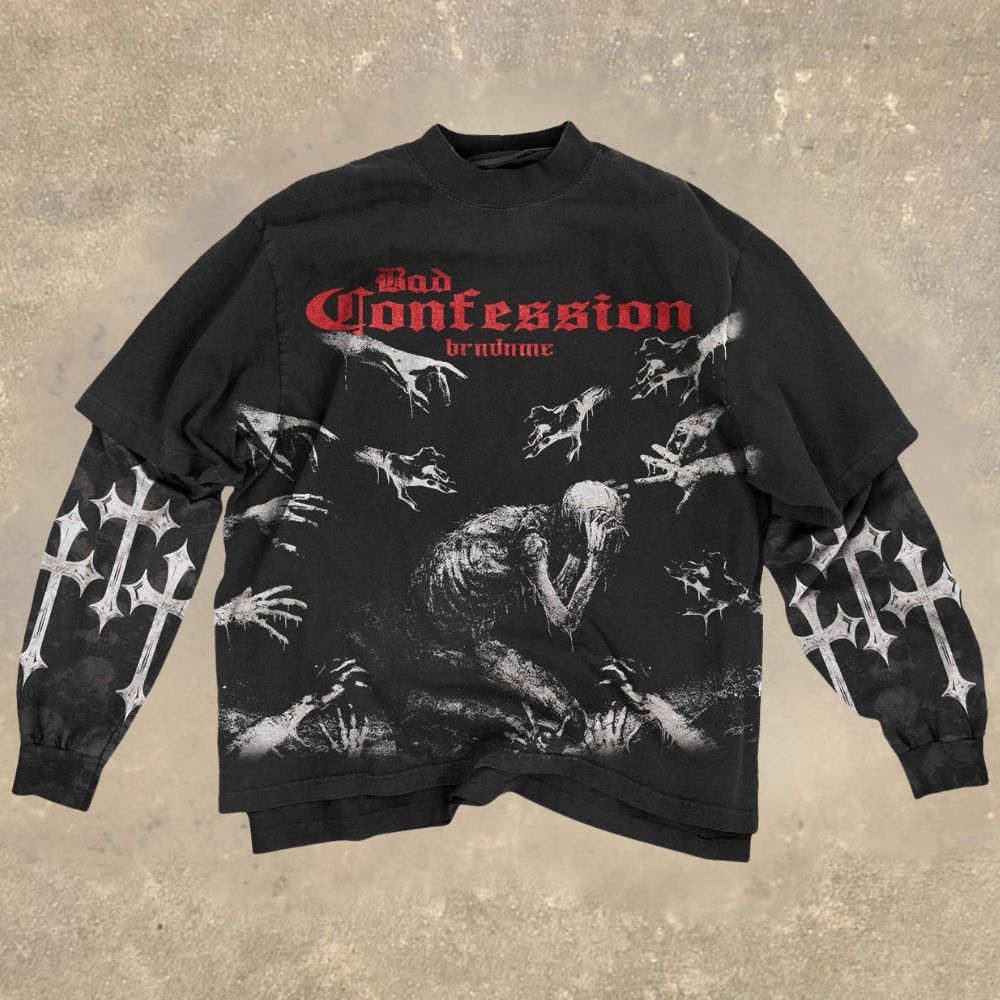 Vintage Dark Confession Fake Two-Piece Shirt