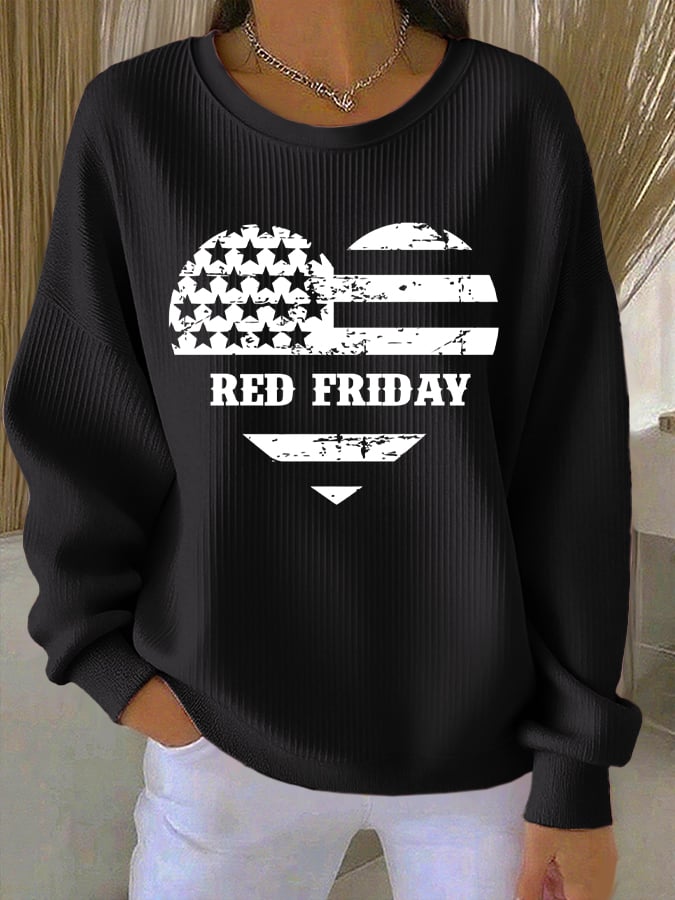 Women's On Friday We Wear Red Print Round Neck Sweatshirt
