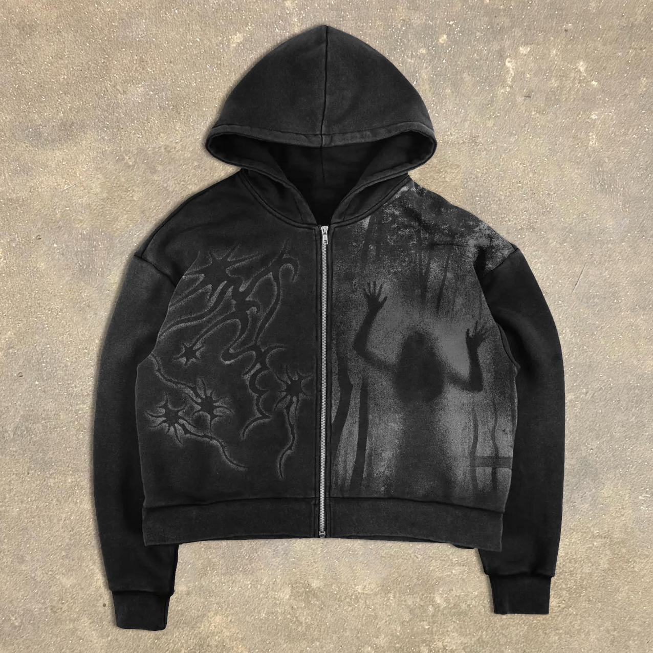 Dark Style Print Long Sleeve Zipper Hoodies