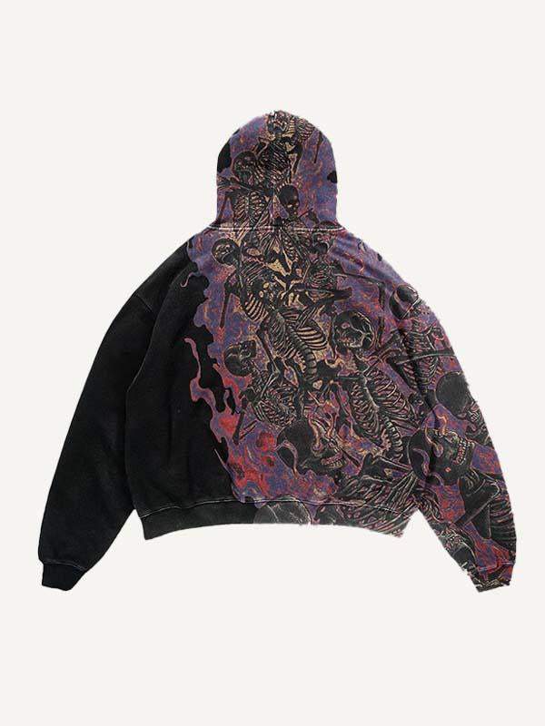 Fire Death Hell Skeleton Army Slant Pockets Hoodie