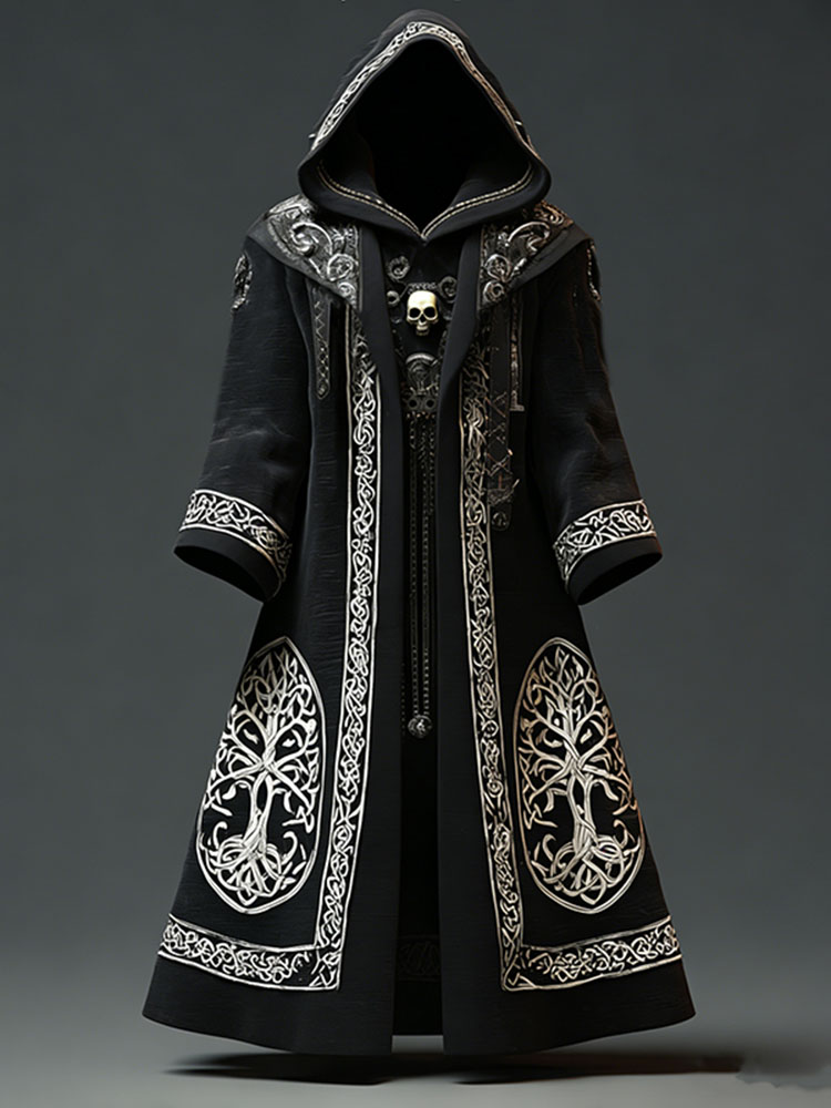 Men's Viking Celtic Knot Tree Of Life Pattern Contrast Hooded Cloak