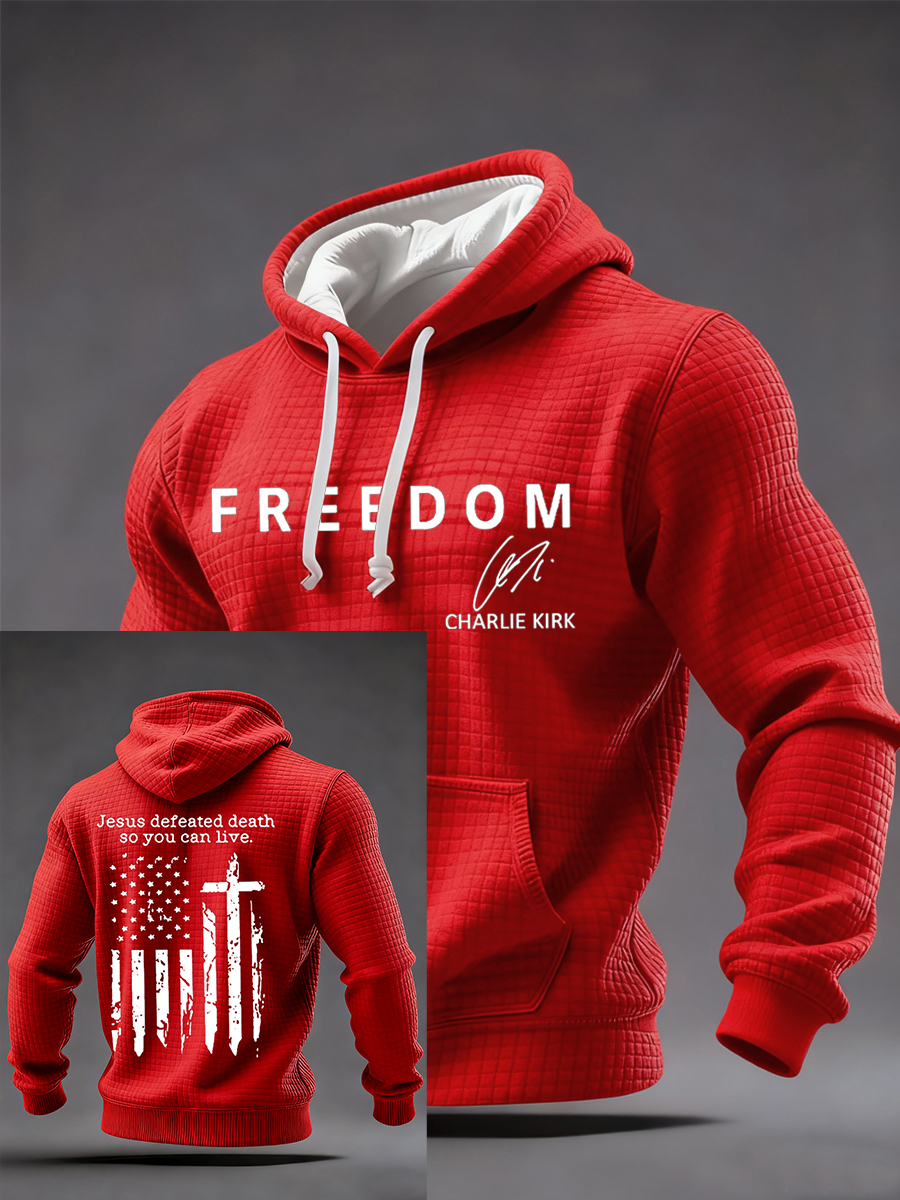 Men's Freedom  Flag Print Casual Checkered Hoodie
