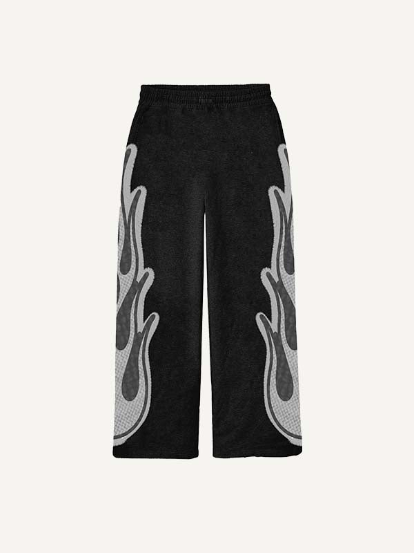Fire Faux Decal Print Elastic Waist Pants