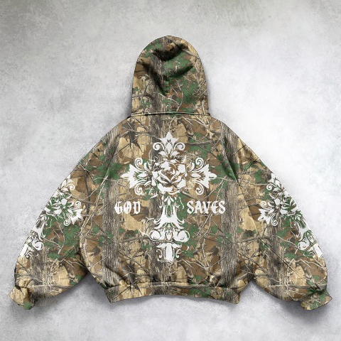 Jesus God Saves Camouflage Print Long Sleeve Hoodies