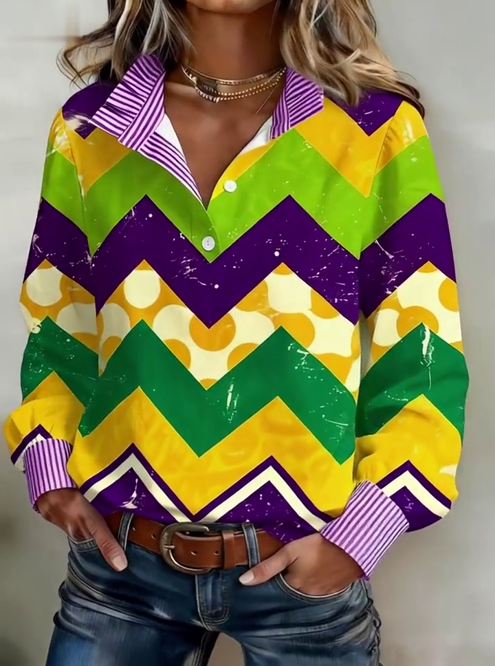 Women'S Casual Color-Block Patchwork Top With Ruffle Trim