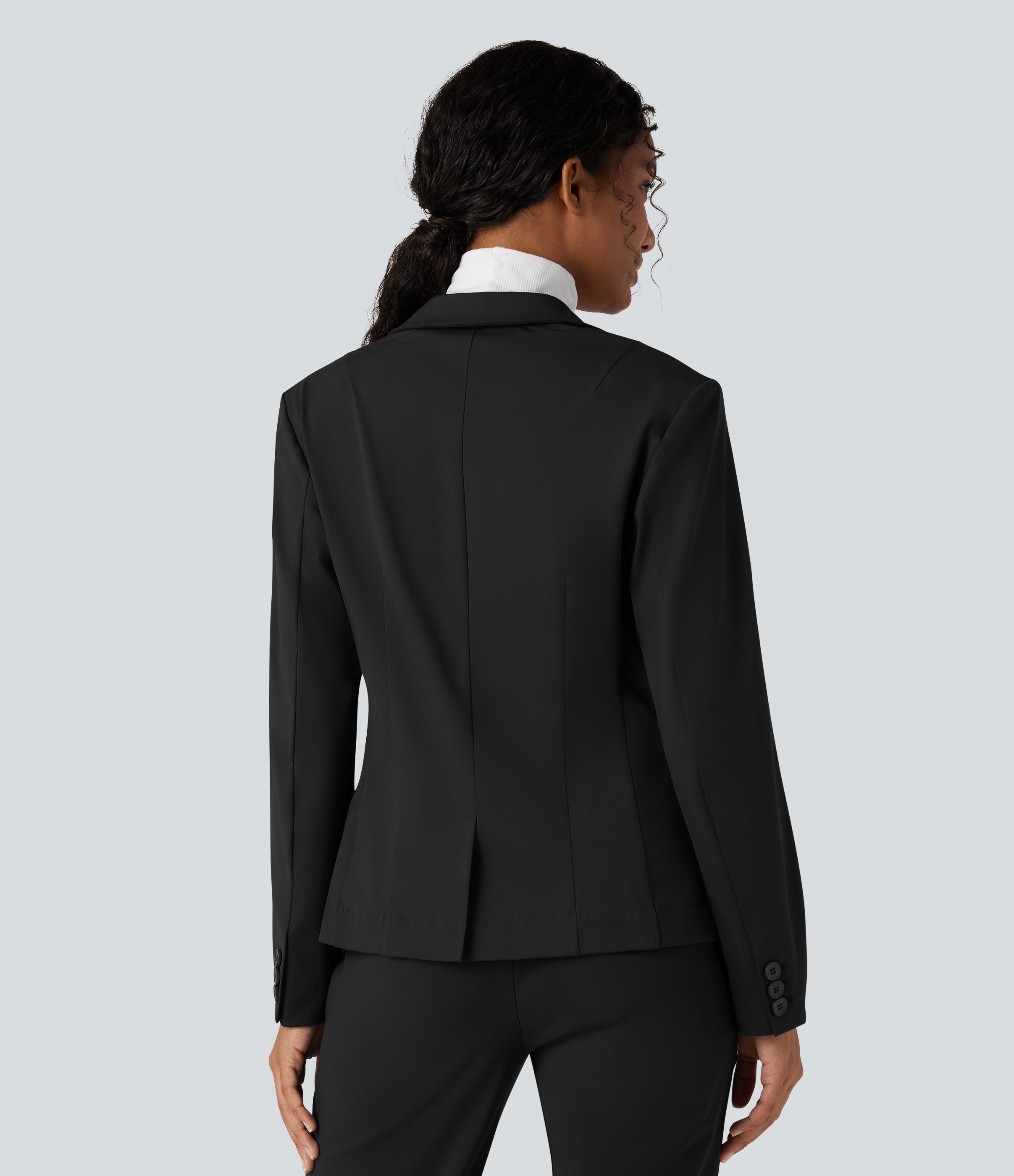 Wrinkle-resistant Notched Collar Long Sleeve Slim Work Blazer with Pockets