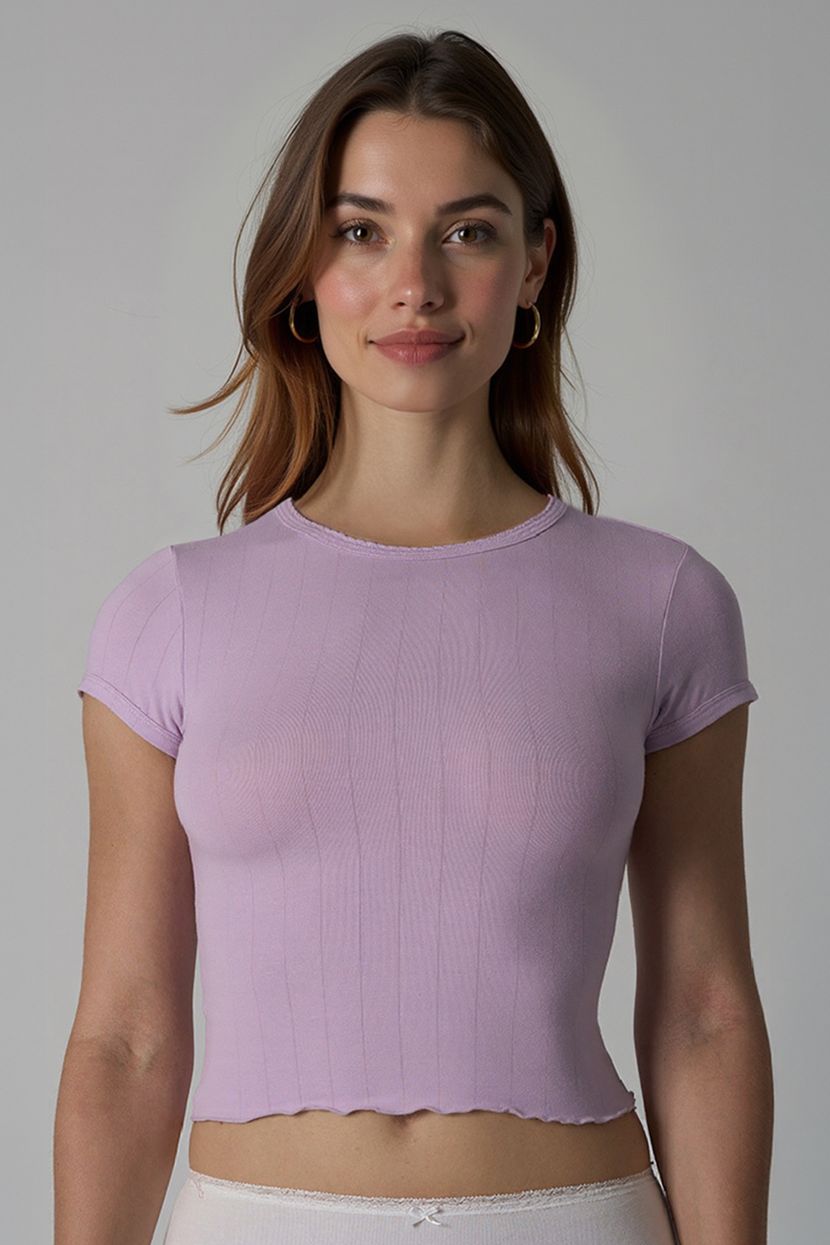 KatchMe Women's Casual Solid Color Round Neck Short Sleeve Crop Top, Lady Slim-Fitting Top for Daily Holiday Wear, Summer Curved Edge Comfort Outfit