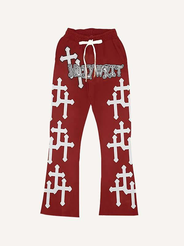 Cross&Letter Elastic Waist Pants