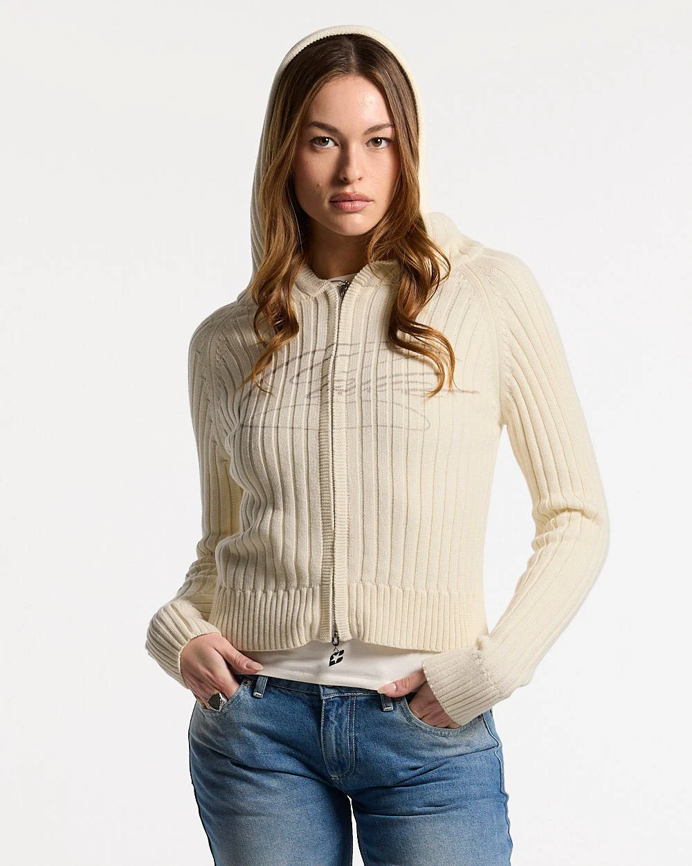 TRACK HOOD ZIP KNIT OFF-WHITE