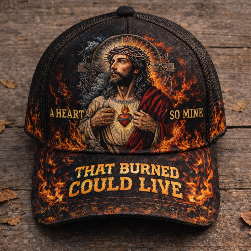 Sacred Heart of Jesus Flame Vintage Washed Trucker Cap – A Heart So Divine That Burned So I Could Live Christian Baseball Hat