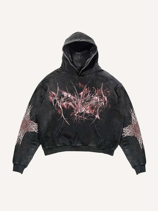 Snake&Letter Graphic Print Slant Pockets Hoodie