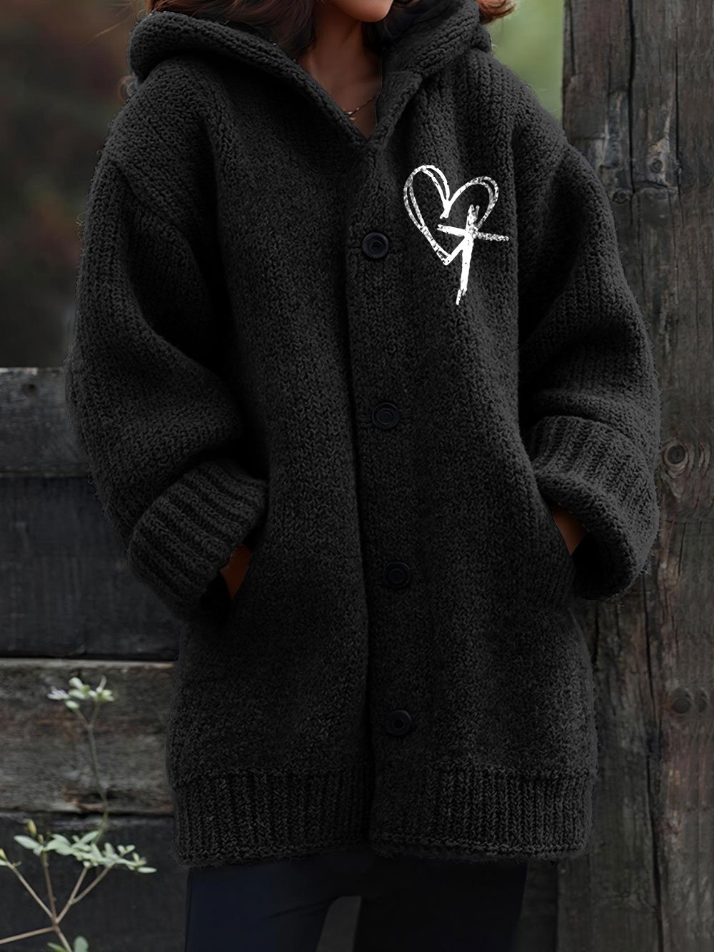 Women's Jesus Has My Back Printed Warm Knit Cardigan