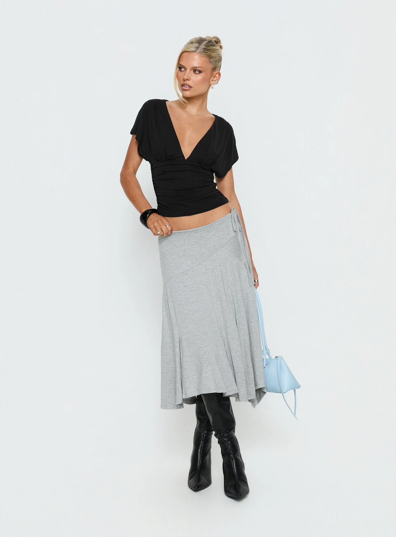 Natomi Jersey Midi Skirt Grey Marle
