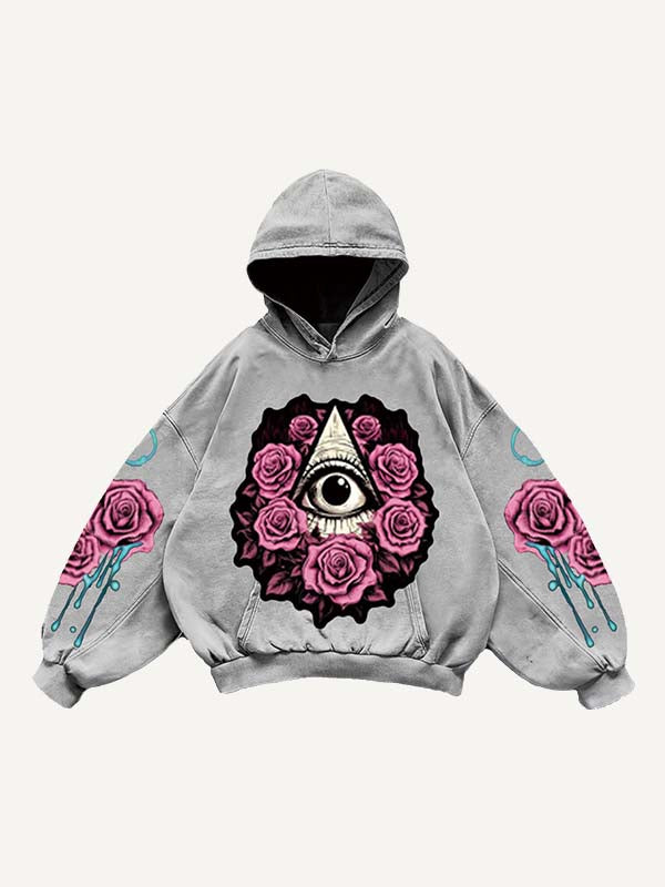 Eye&Floral&Graphic Print Slant Pockets Hoodie