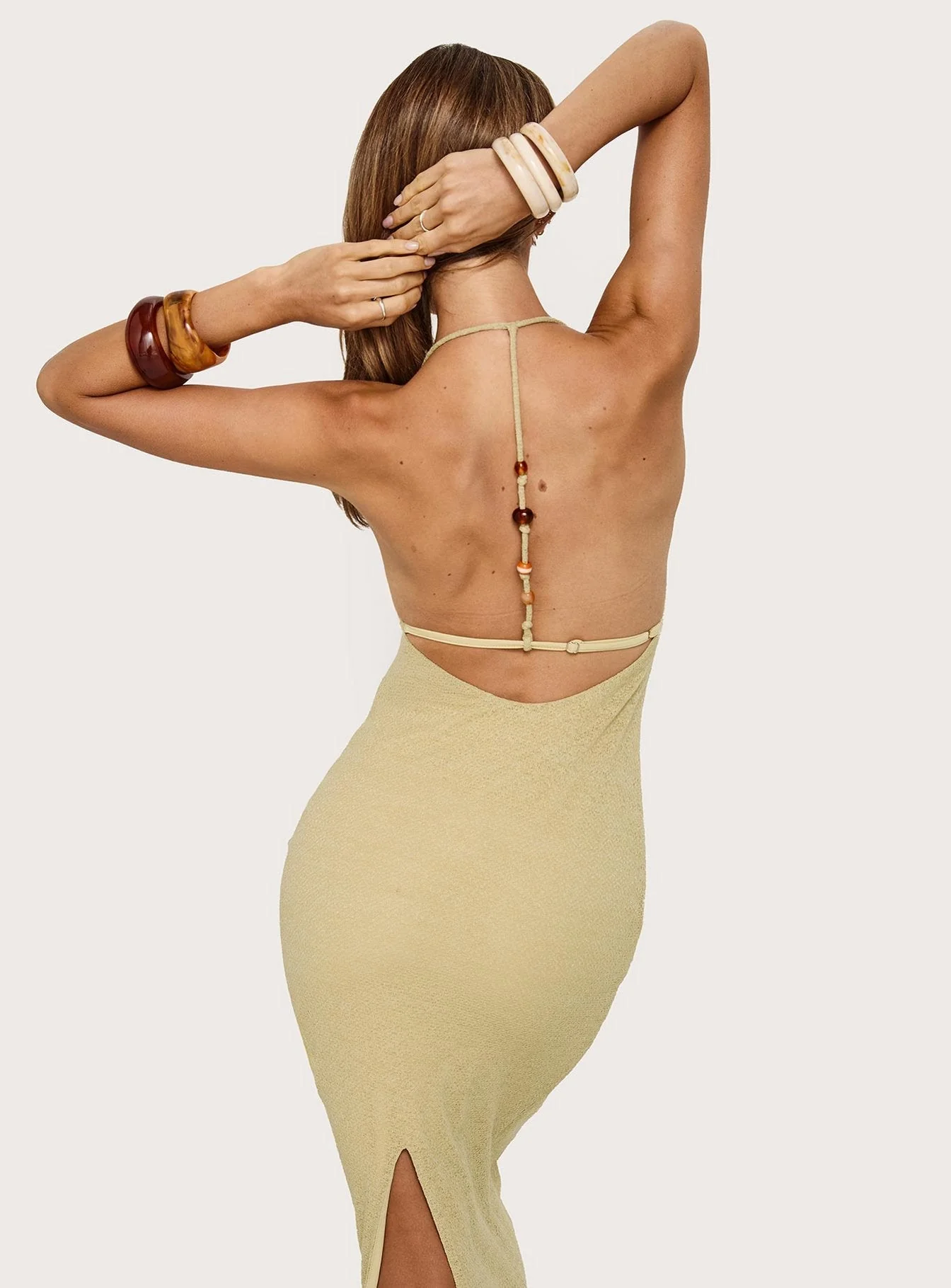 Be The One Beaded Low Back Maxi Dress Sage Green