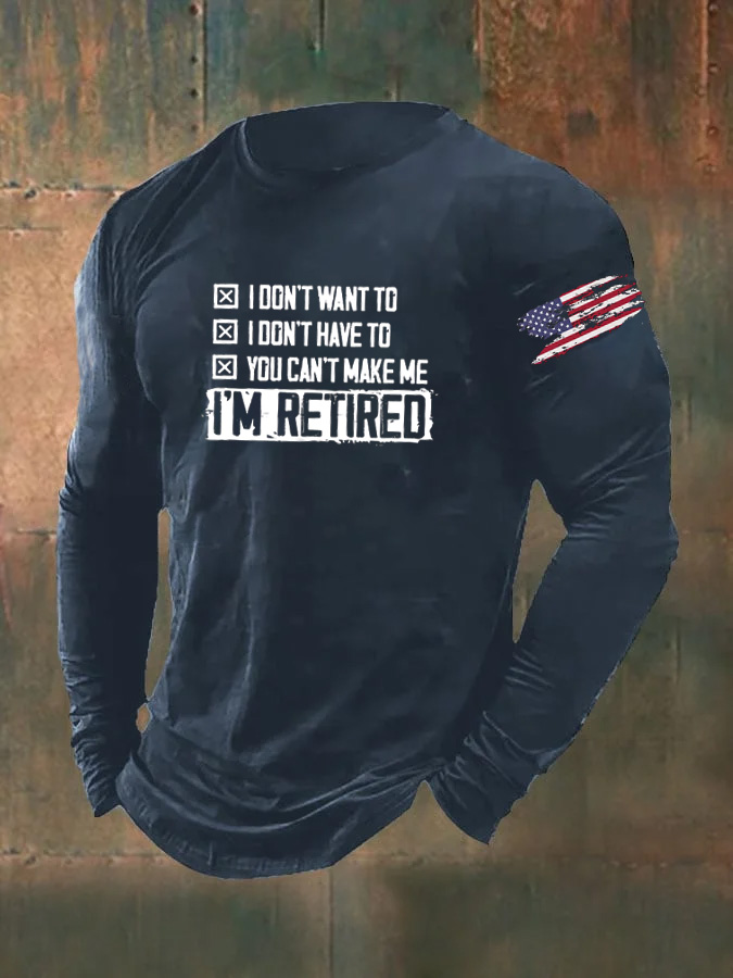Men's I'M Retired Pattern Long Sleeve 100% Cotton T-Shirt