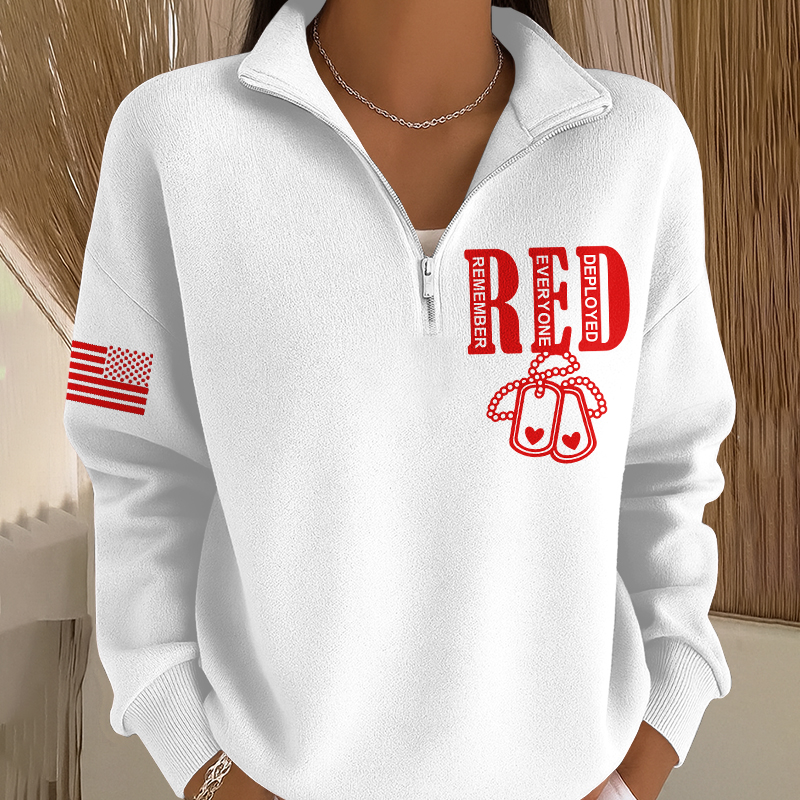 Women's Winter Friday Let's Wear Red Veteran Print Zip-Up Sweatshirt
