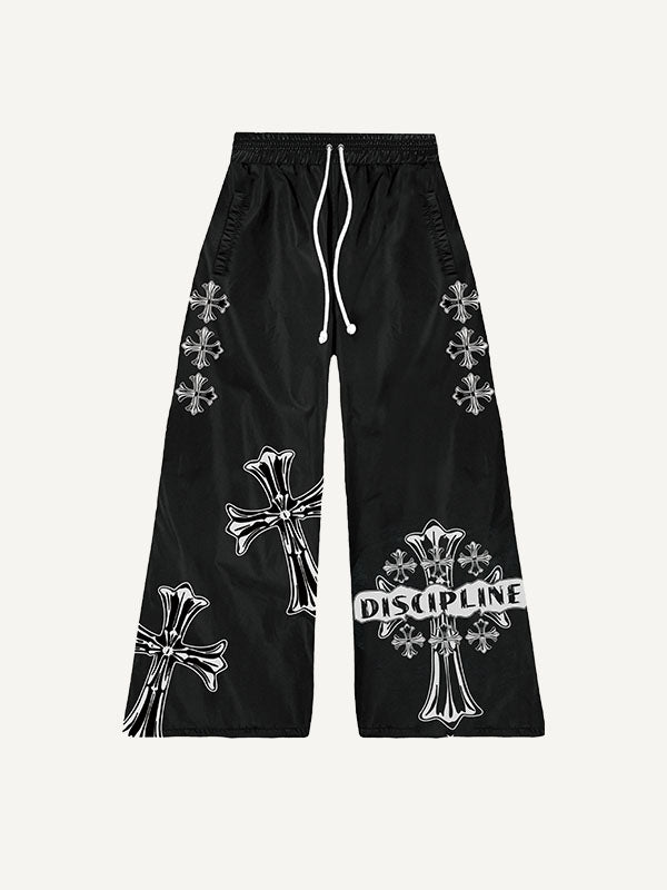 Cross Print Elastic Waist Pants