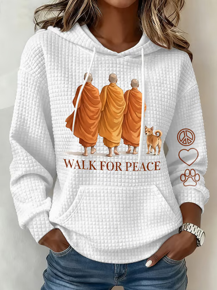 Retro Walk For Peace Monks With Aloka Dog Print Hoodie