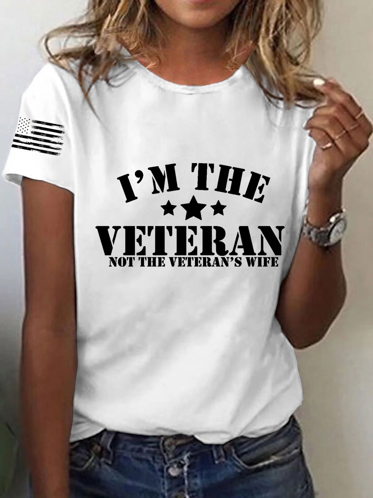 Women's I Am The Veteran Not The Veteran's Wife Printed T-Shirt
