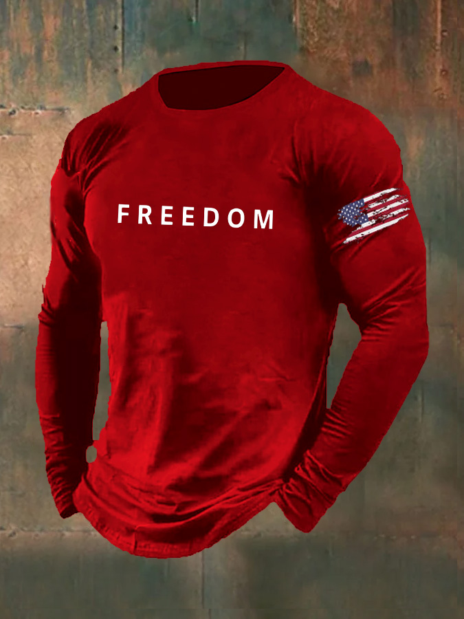Men's Freedom Pattern Long Sleeve 100% Cotton T-Shirt