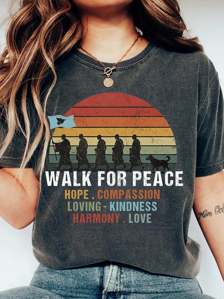 Buddhist Monks Walk For Peace Art Washed T-shirt