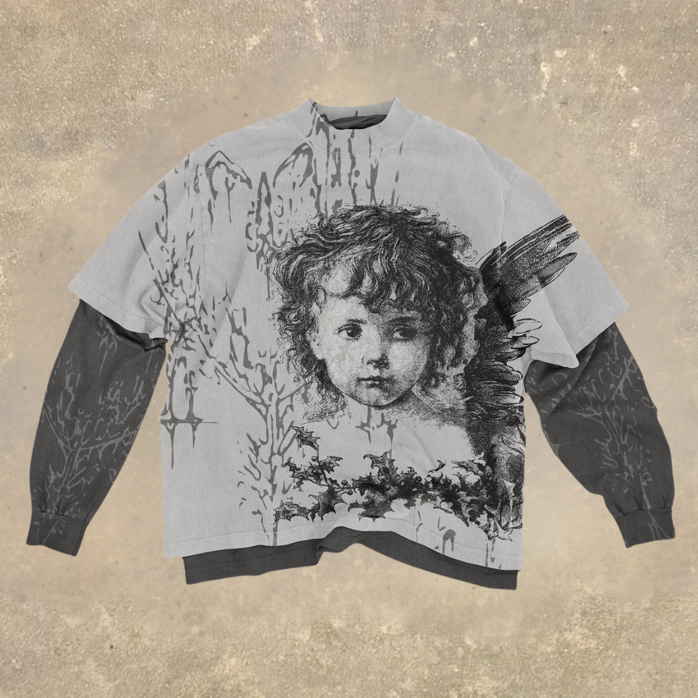 Vintage Angel Graphic Layered Long Sleeve T-shirt