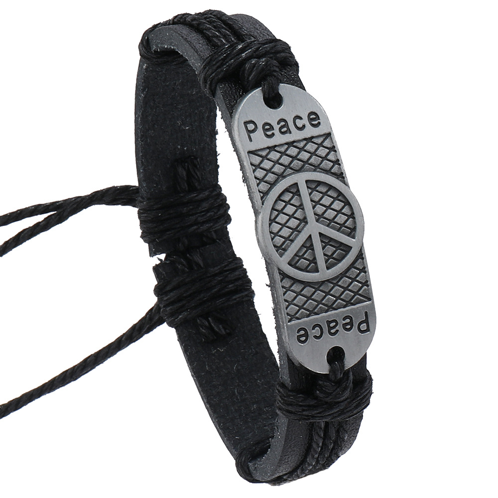 Handmade Beaded Cowhide Bracelet Alloy Peace Bracelet