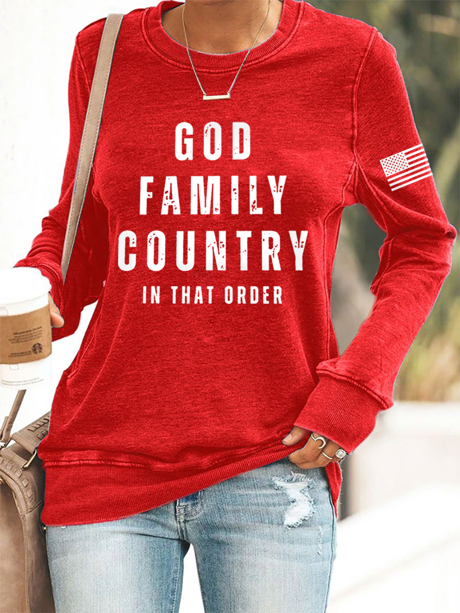 Women's God Family Country In That Order  Flag Print Sweatshirt