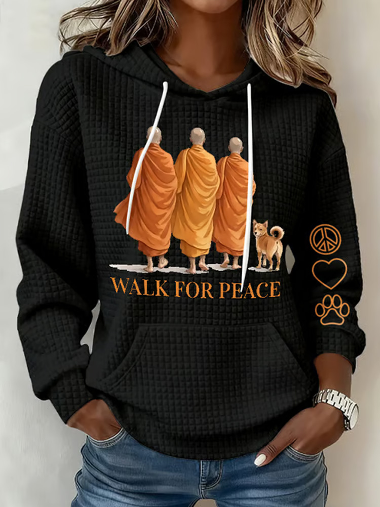 Retro Walk For Peace Monks With Aloka Dog Print Hoodie