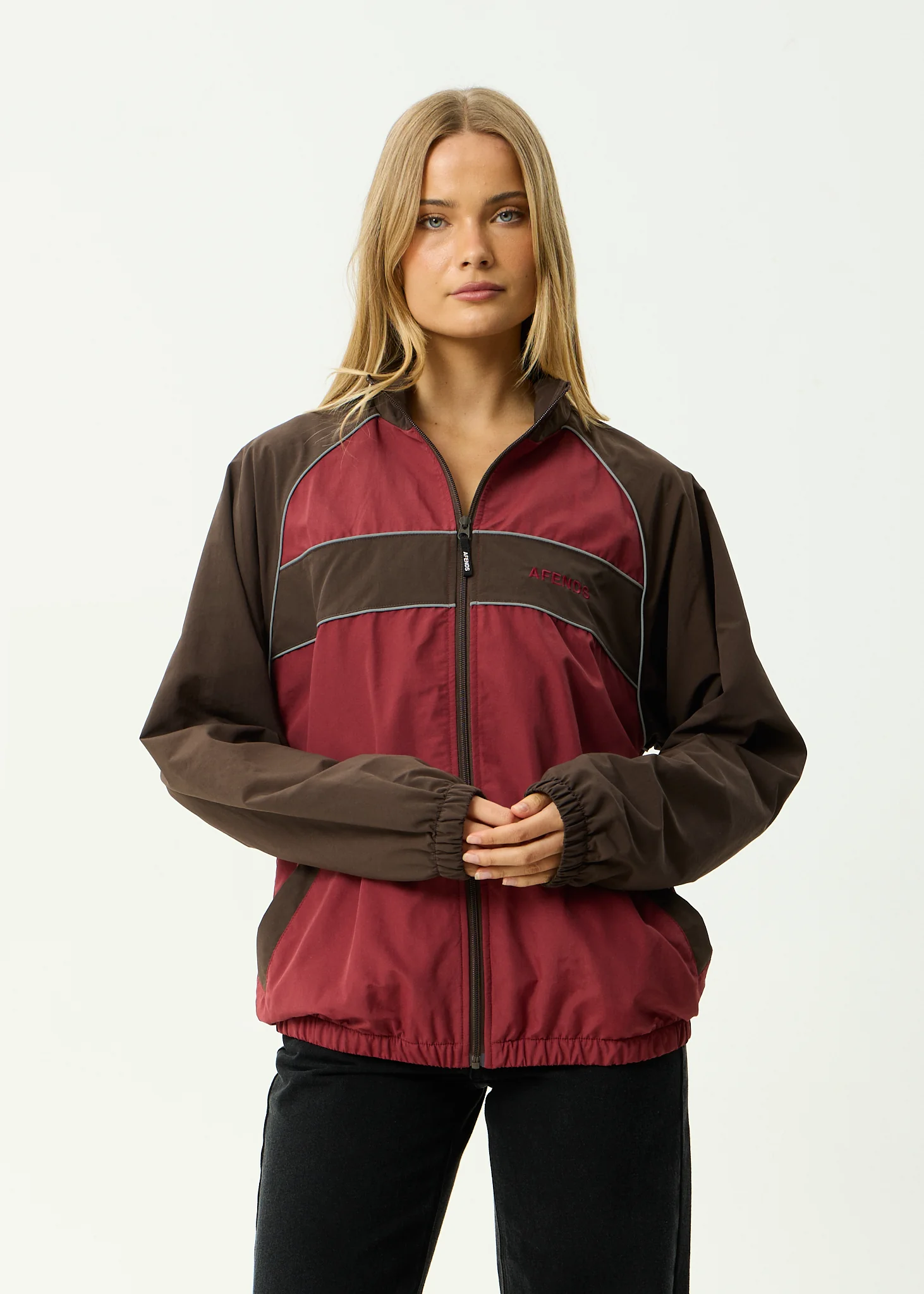 AFENDS Mens Spicy - Sports Spray Jacket - Burgundy