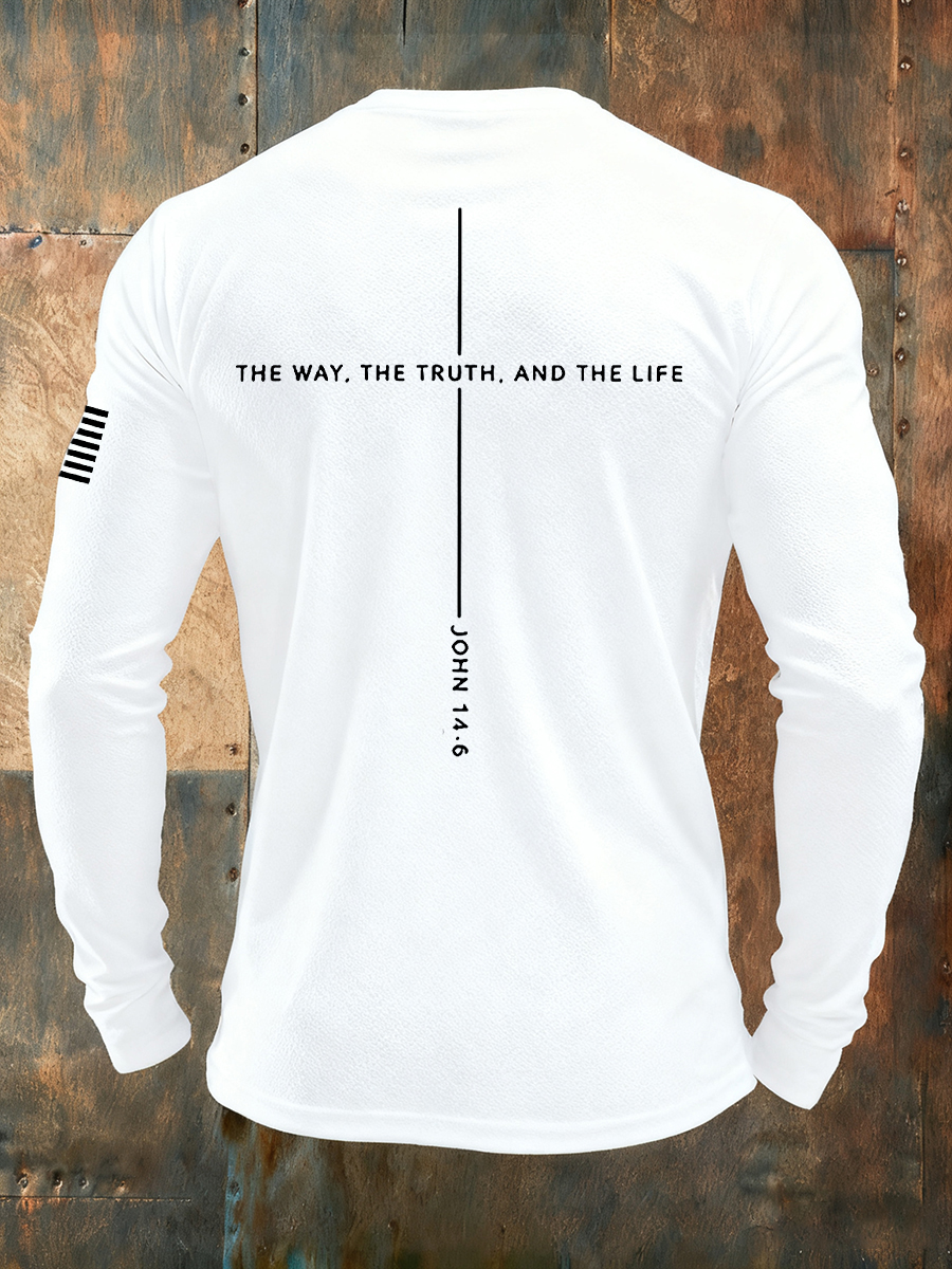 Men's Jesus The Way The Truth The Life John 14:6 Christian Cross Long Sleeve  T-shirt