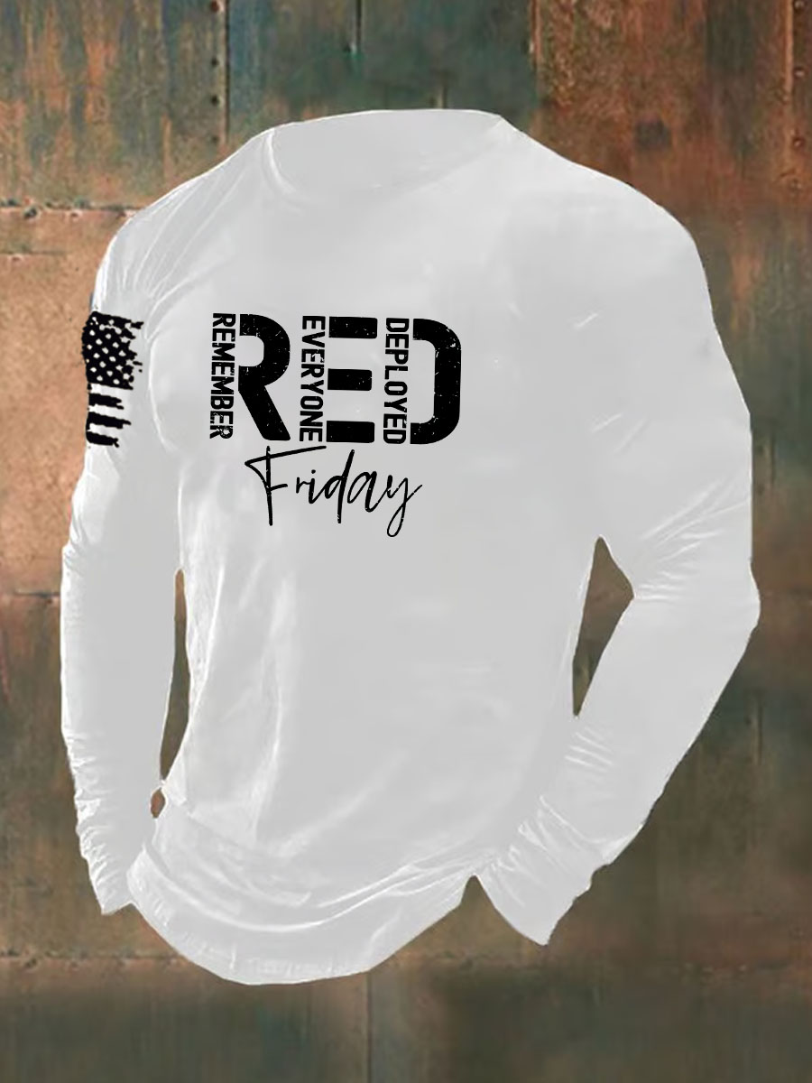 Red Friday Printed Long Sleeve Cotton T-Shirt